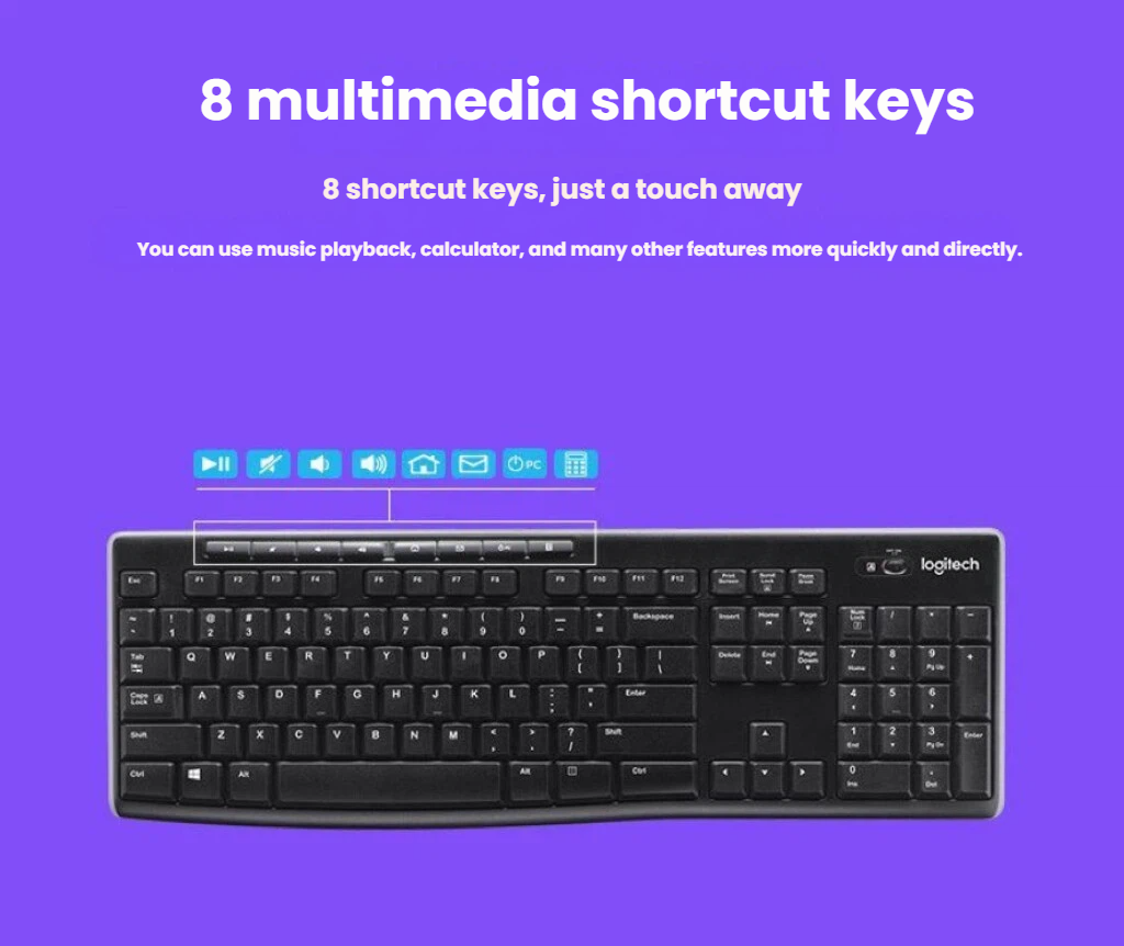 Logitech K270 quiet low-profile key layout overhead view