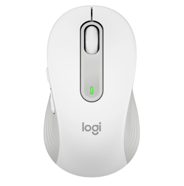Logitech Signature M650 wireless mouse in white ergonomic side view