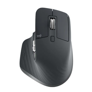 Logitech MX Master 3s wireless mouse in graphite sculpted ergonomic shape