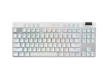 White Logitech PRO X TKL Wireless keyboard, official front view with clear key legends