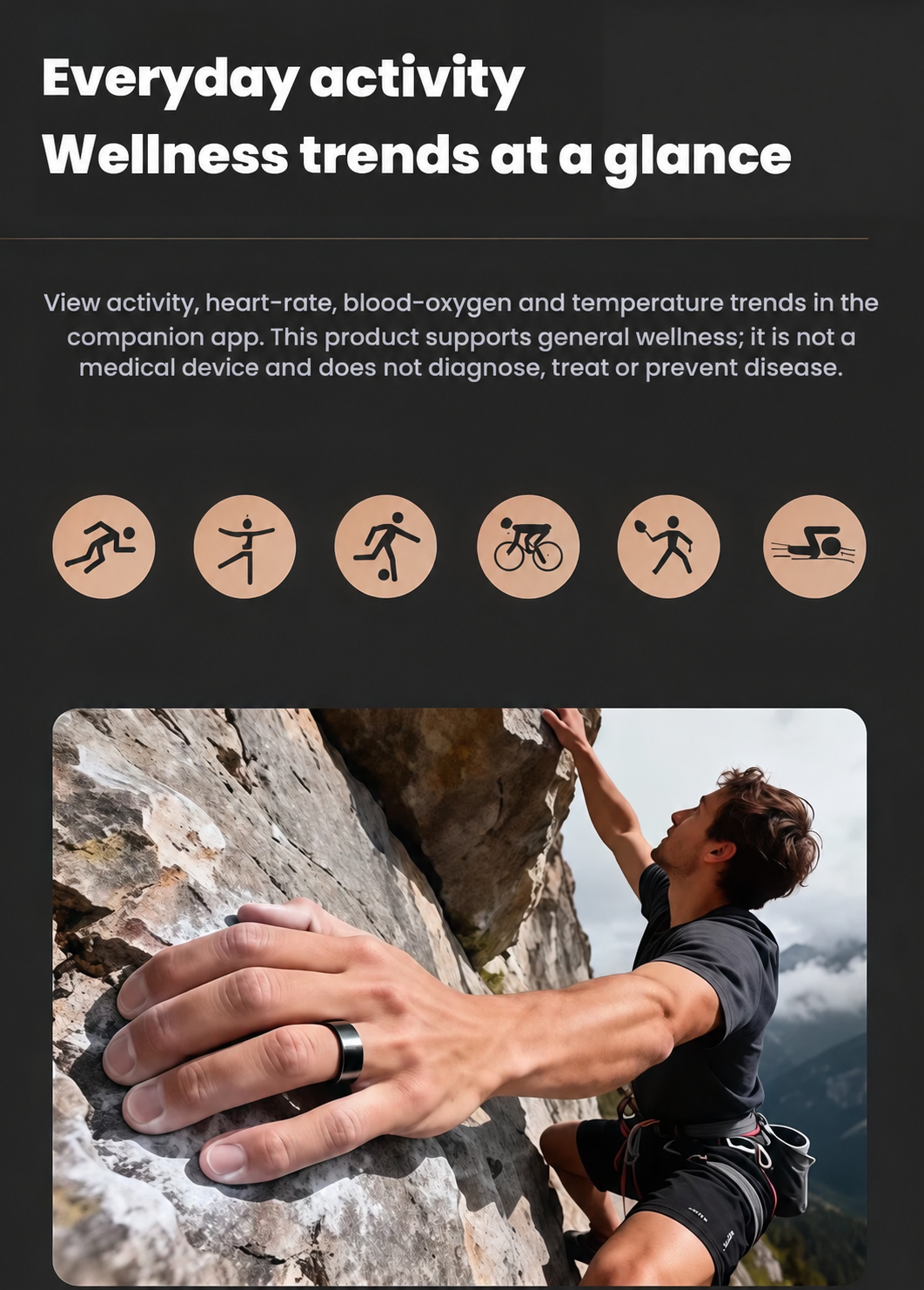 Dreame smart ring activity and wellness trends with non-medical-use disclaimer