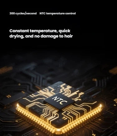 A close-up of the advanced NTC temperature control chip inside the Dreame Hair Glory, which ensures constant temperature for quick drying without causing hair damage.