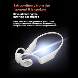 Edifier Comfo Run open-ear earpiece detail with directional acoustic cavity