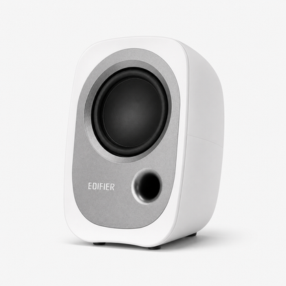 Edifier R12U active USB computer speaker in white, front detail