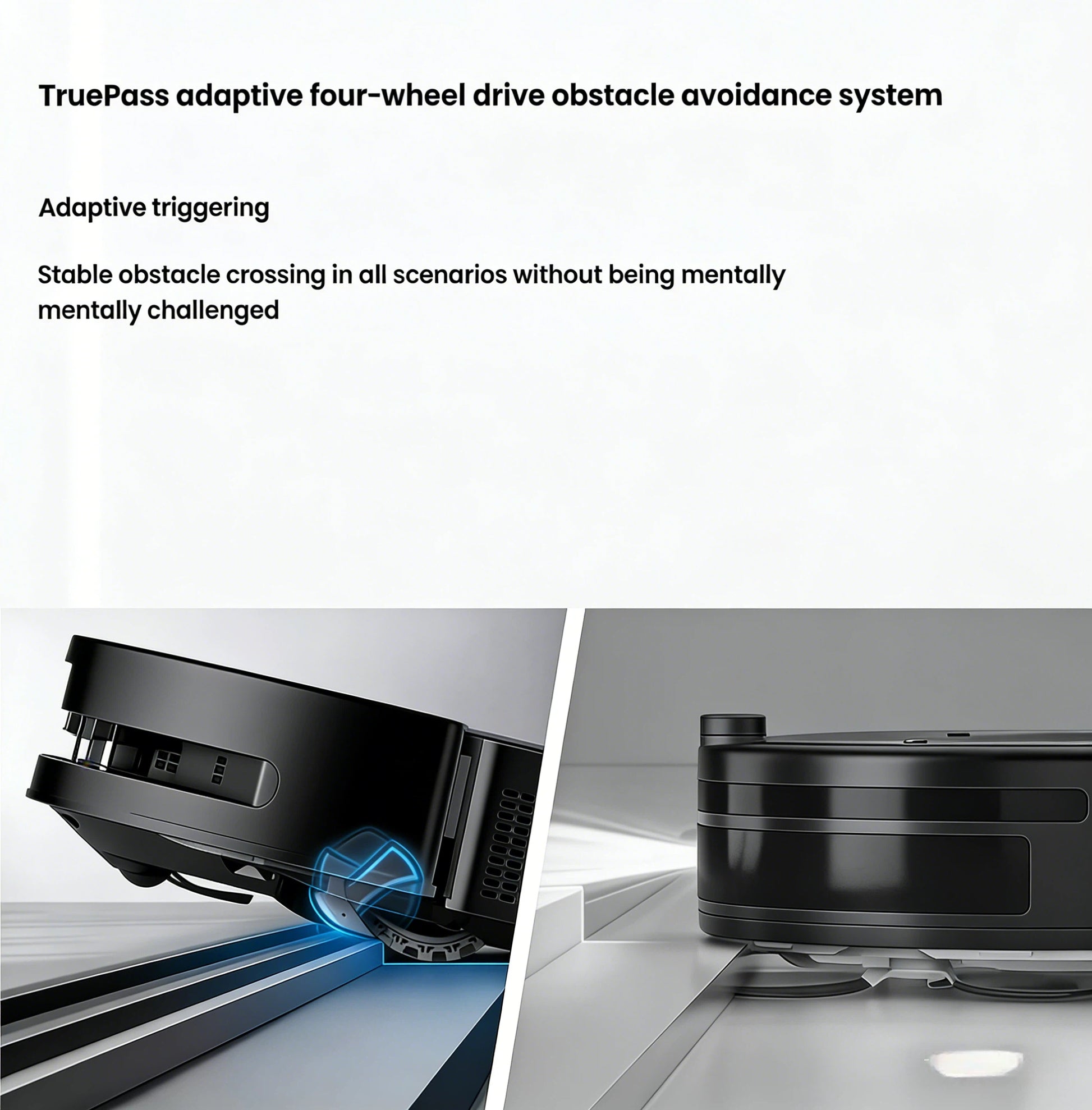 ECOVACS DEEBOT T90 OMNI TruePass adaptive 4WD obstacle avoidance system crossing threshold