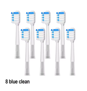 Eight Laifen Cushioned Super Clean toothbrush heads with blue bristles