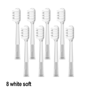 Eight white Laifen Wave Gum Care replacement toothbrush heads