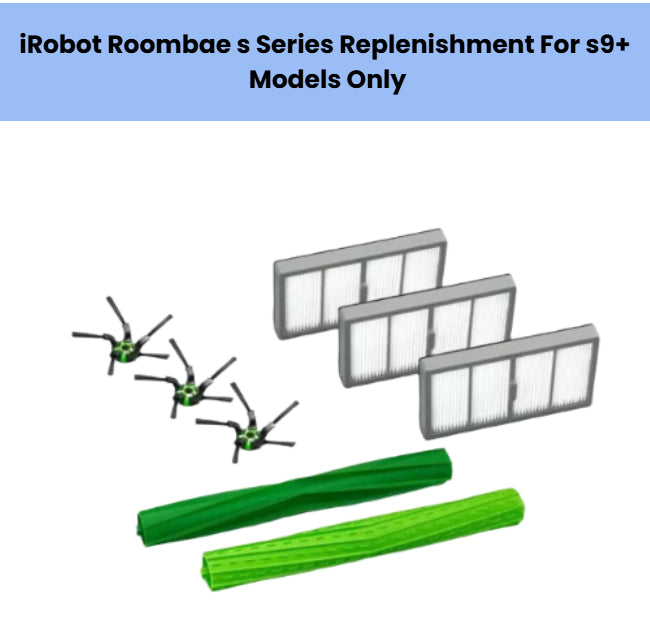 iRobot Roomba s9+ replenishment kit – includes 3 side brushes, 2 anti-tangle main roller brushes, and 3 HEPA filters – genuine replacement parts for Roomba s9+ robot vacuum only