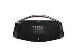 A clear, front-facing studio product shot of the JBL Boombox 3 portable Bluetooth speaker in the Black color.