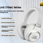 An infographic featuring the white JBL Live 770NC headphones with key selling points listed, such as Hi-Res certification, long battery life, and adaptive active noise cancellation.