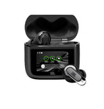 The JBL Tour Pro 3 TWS noise-cancelling earbuds in Black, shown with the revolutionary smart charging case open and its touch screen displaying earbud status