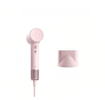  The Laifen Mini high-speed hair dryer in white, shown next to its included magnetic smooth nozzle attachment against a white background.