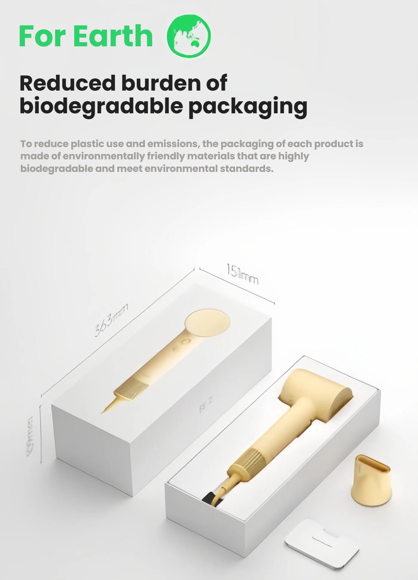 The Laifen SE 2 hair dryer shown in its environmentally friendly, biodegradable packaging, which helps to reduce the burden of plastic use.