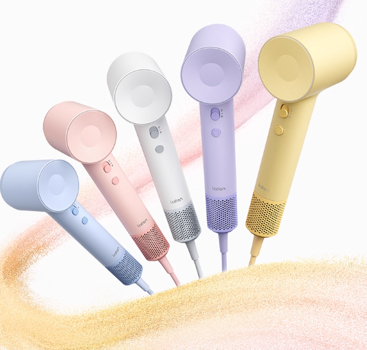 All the stylish color options for the Laifen SE 2 high-speed hair dryer, including Blue, Pink, White, Purple, and Yellow.