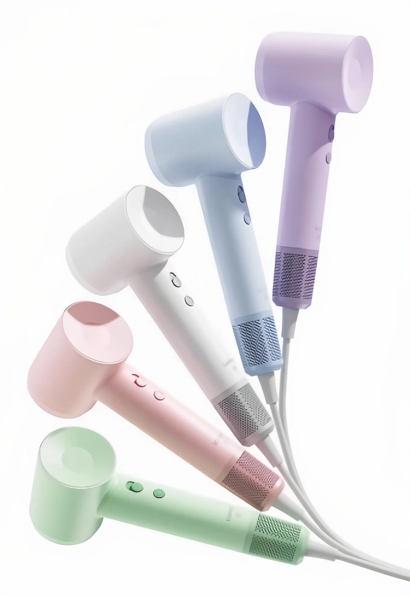 All available Morandi color options for the Laifen SE high-speed hair dryer, including Purple, Blue, White, Pink, and Green