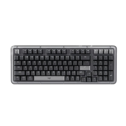 Top-down view of the Logitech Alto Keys K98M wireless mechanical keyboard in a sleek black color with a translucent shell.