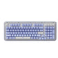 Top-down view of the Logitech Alto Keys K98M wireless mechanical keyboard in a stylish periwinkle blue color with its translucent frame.