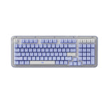 Top-down view of the Logitech Alto Keys K98M wireless mechanical keyboard in a stylish periwinkle blue color with its translucent frame.
