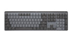 Top-down view of the Logitech MX Mechanical Wireless Illuminated Keyboard, featuring a full-size layout with low-profile keys in a graphite finish.