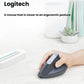A person using the Logitech MX Vertical mouse on a desk, demonstrating its natural handshake position for improved ergonomic posture and comfort.
