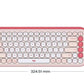  Logitech POP Icon Keys wireless keyboard in rose and off-white color, displaying product dimensions of 324.51 mm width and 136.96 mm height.