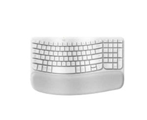 Top-down view of the off-white Logitech Wave Keys, displaying the compact ergonomic design intended for comfortable typing on Mac and Windows.