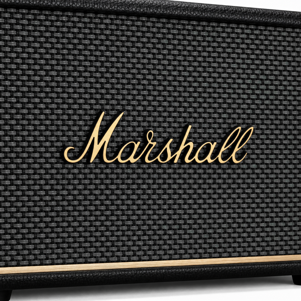 Marshall Acton III speaker grille and script logo detail