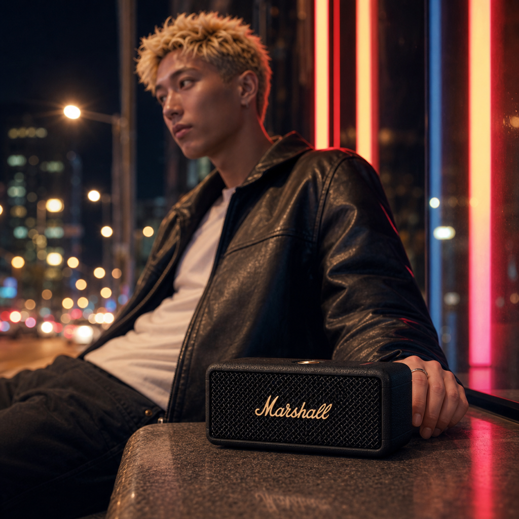 Marshall Emberton III speaker in a city night lifestyle scene