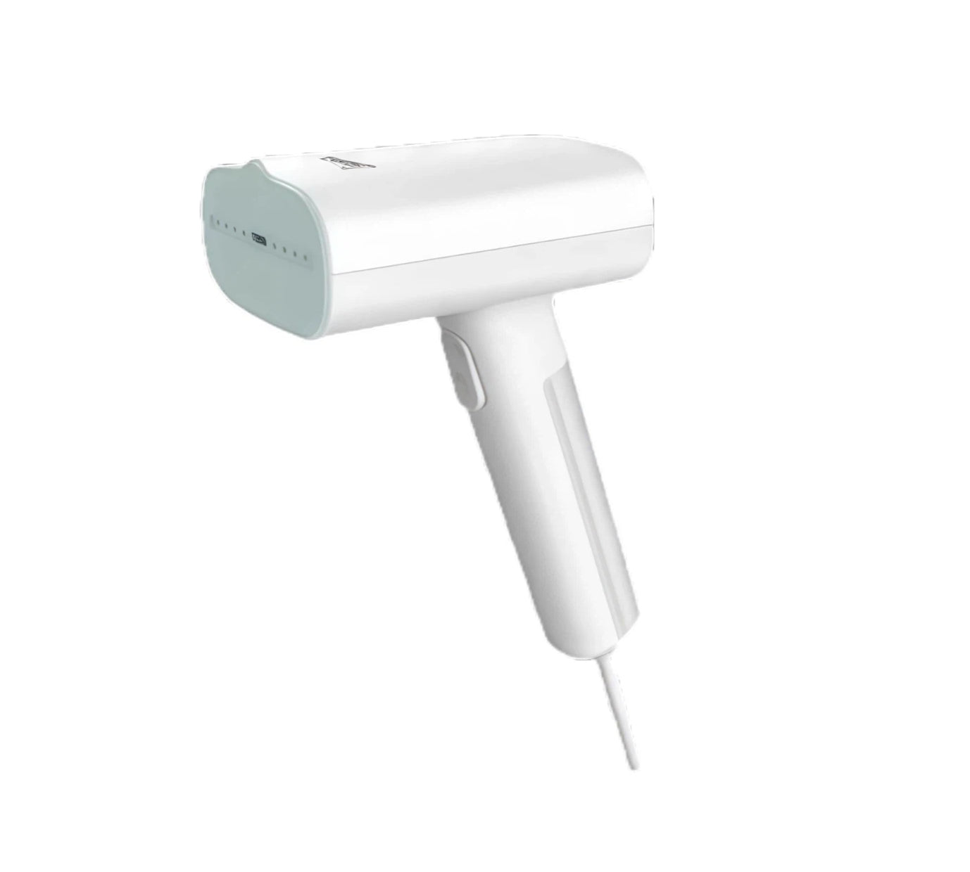 The Midea handheld garment steamer and compact travel steam iron shown in a clean, minimalist white design against a white background.