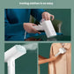 A collage showing how easy it is to use the Midea garment steamer, including refilling the water tank and vertically steaming a jacket for quick wrinkle removal.