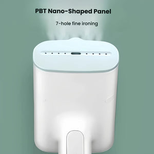 A close-up of the Midea handheld garment steamer's PBT nano-shaped panel, showing the 7-hole design for fine, powerful steam ironing.