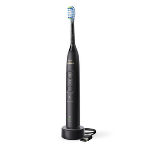 Philips Sonicare 5700 rechargeable toothbrush in Black with its USB-A charging stand