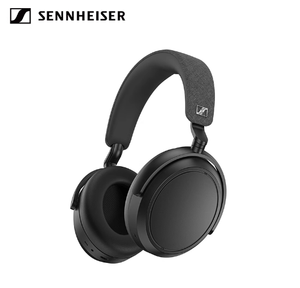  A clear studio product shot of the Sennheiser Momentum 4 Wireless ANC over-ear headphones in the classic Black colorway