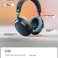 A diagram highlighting the premium comfort and design of the Sennheiser Momentum 4 headphones, showing the fabric headband and custom leather ear pads, with a list of included package contents