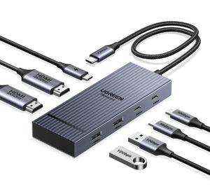 UGREEN Revodok Pro 207 7-in-1 USB-C dock and connected ports