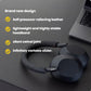 Close-up of the Sony WH-1000XM5 headphones highlighting the brand new design features for all-day comfort, including the soft-fit leather and lightweight headband
