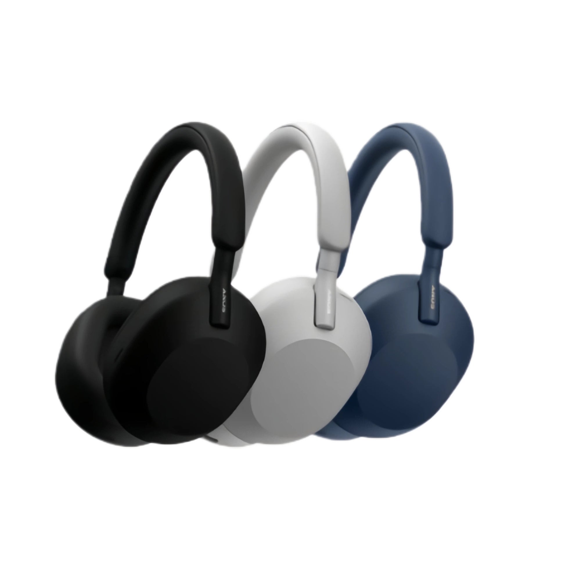 The Sony WH-1000XM5 wireless noise-cancelling headphones shown in all available colors: Black, Silver, and Blue