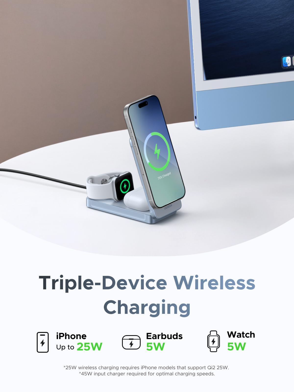 UGREEN MagFlow 55965 Qi2 25W 3-in-1 Charger product view 3