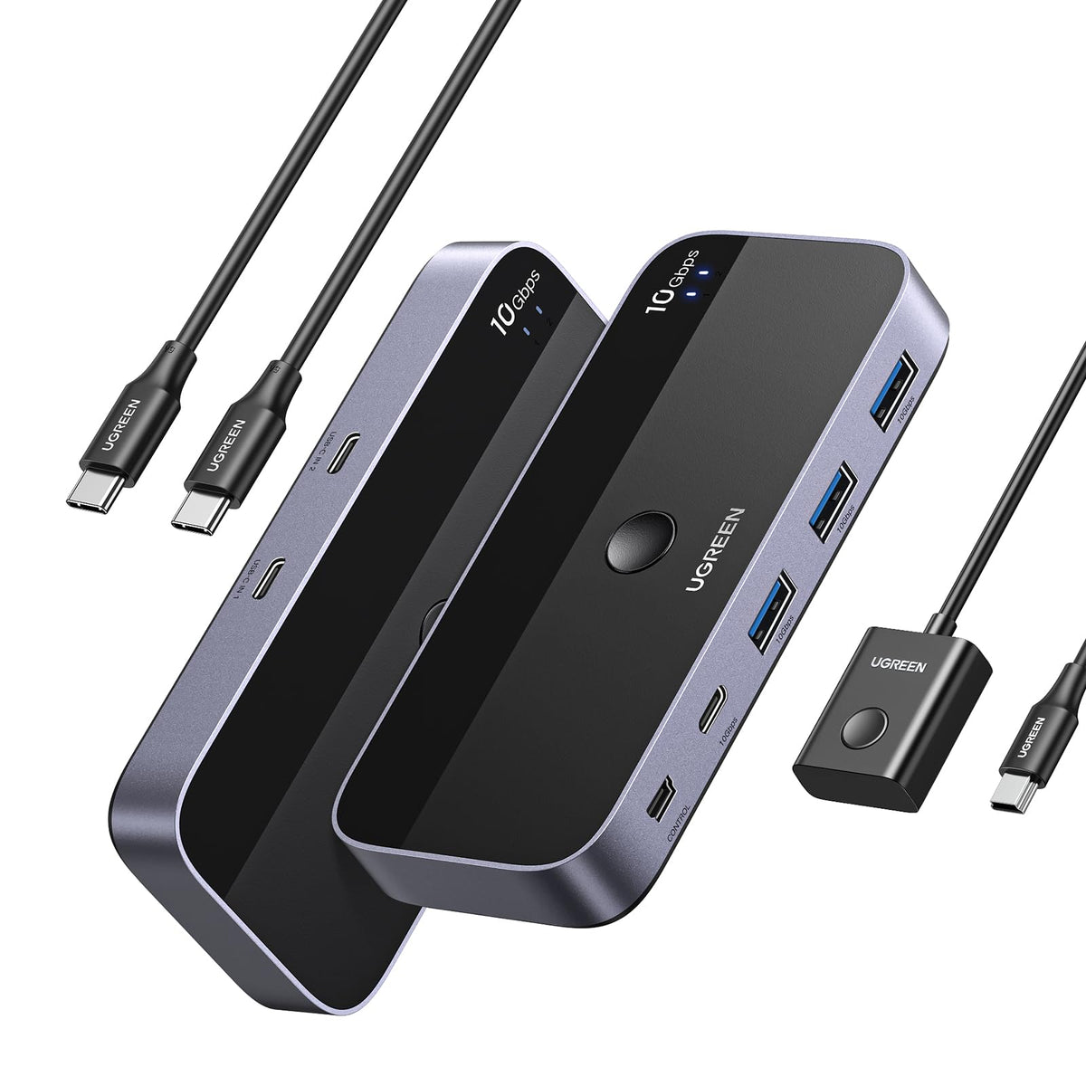 UGREEN 25164 USB-C sharing switch front and rear views