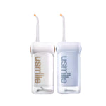 The usmile C10 portable water flosser showcased in its two color variations: a white model with gold accents and a light blue model with silver accents, both on a clean background.